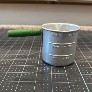Vintage one cup Metal measuring cup with wooden handle